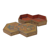 Chinese Distressed Brown People Graphic Rectangular Decagon Shape Box ws2348S