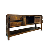 Chinese Oriental Brown Stain Low TV Console Moon Face Table Cabinet cs7572S