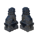 24" Chinese Medium Pair Black Gray Stone Fengshui Foo Dog Statues cs7253S
