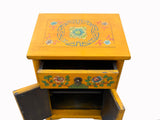 Chinese Distressed Mango Yellow Fishes Graphic End Table Nightstand cs7186S