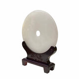 Chinese Natural Stone Round White Fengshui Plaque Display ws1664S