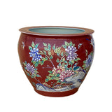 Chinese Oriental Vintage Porcelain Red Flower Birds Graphic Pot ws1601S