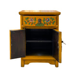 Chinese Distressed Mango Yellow Fishes Graphic End Table Nightstand cs7186S