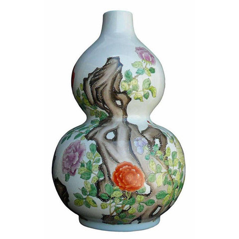 Large Size Lucky Porcelain Wu Lu Gourd Shape Scenery Flowers Painting Vase