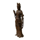 Chinese Brown Guan Yin Tara Bodhisattva Avalokitesvara Wood Statue ws2213S
