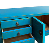 Distress Bright Blue Lacquer Tall Moon Face 6 Drawers Slim Foyer Table cs7566S