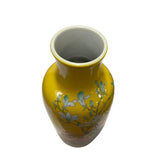 Chinese Oriental Bright Yellow Porcelain Flower Birds Graphic Vase ws2848S