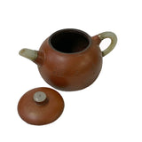 Chinese Zisha Clay Brown Jade Stone Handle Teapot Display Art ws2673S