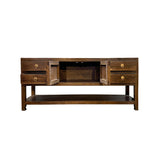 Chinese Oriental Brown Stain Low TV Console Moon Face Table Cabinet cs7572S