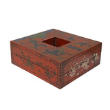 Chinese Distressed Brick Red Dragon Graphic Square Shape Box ws2292S