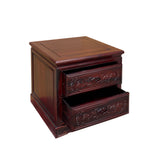 Chinese Oriental Suan Zhi Rosewood Flowers Motif End Table Nightstand cs7506S