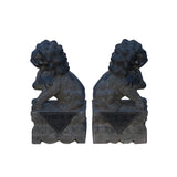24" Chinese Medium Pair Black Gray Stone Fengshui Foo Dog Statues cs7253S