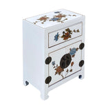 Chinese Off White Vinyl Moon Face Flower  End Table Nightstand cs7130S