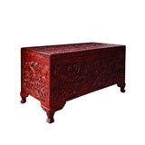 Oriental Chinese Brown Birds Relief Carving Camphor Trunk Table cs7525S