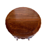 Chinese Brown Flower Carving Wood 2 Half Side Round Pedestal Table ws2748S