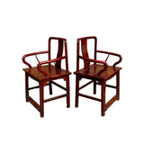 Pair Chinese Vintage Motif Carving Accent Brown Stain Armchairs cs7569S