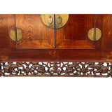Chinese Rustic Brown Vintage Point Edge Flower Apron Console Cabinet cs7305S