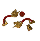 Pair Chinese Wood Carved Golden Red Dragon Head Display Art ws2575S
