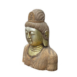 Vintage Oriental Stone Golden Face Kwan Yin Bodhisattva Bust Statue cs7275S