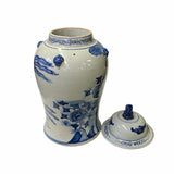 Chinese Blue White Porcelain Flower Birds Graphic Temple Jar ws1654S