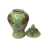 Chinese Crackle Avocado Green Color Foo Dogs Porcelain Temple Jar ws1697S