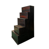 Vintage Restored Distressed Brown Black Narrow Tansu Step Cabinet cs7553S