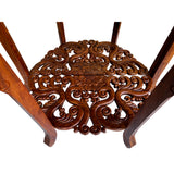 Chinese Brown Flower Carving Wood 2 Half Side Round Pedestal Table ws2748S