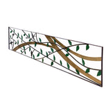 Long Rectangular Metal Green Leaves Pattern Wall Panel Frame Art cs7289S