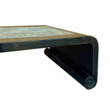 Distressed Black Lacquer Stone Top Scroll Legs Rectangular Coffee Table cs7287S