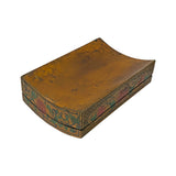 Chinese Distressed Yellow Brown Flower Graphic Rectangular Curved Shape Box ws2347S