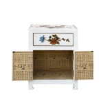 Chinese Off White Vinyl Moon Face Flower  End Table Nightstand cs7130S