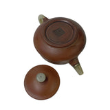 Chinese Zisha Clay Brown Jade Stone Handle Teapot Display Art ws2669S
