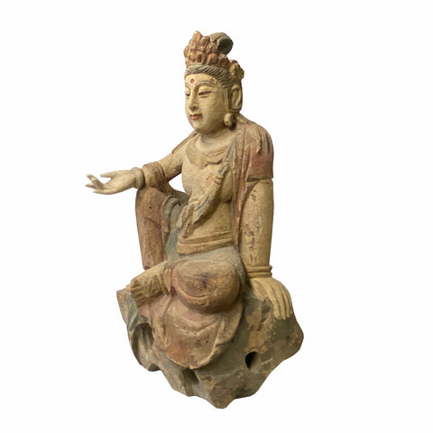 Solid Wood Guan Yin Kwan Yin Bodhisattva Statue Hand-Crafted Seated In Relaxation Spiritual Decor ws1554S