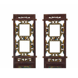 Chinese Vintage Restored Wood Pair of Hand-Crafted Antique Panels with Carved Motifs in Red, Green, and Gold ws1600S