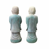 Hand-Crafted Antique Lohan Arhat Monk Statues Wooden Pair Buddhist Guardians Spiritual Decor Aged Finish ws1517S