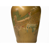 Handmade Chinese Accent Ceramic Vase – Distressed Matte Gold with Crane Relief Motif ws1847S