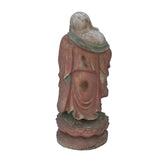 Chinese Rustic Distressed Wood Standing Happy Laughing Buddha Statue ws1572S
