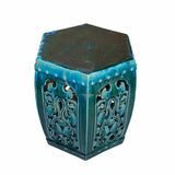 Ceramic Clay Green Turquoise Glaze Hexagon Motif Garden Stool Table cs7018S