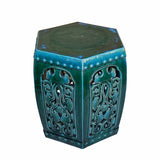 Ceramic Clay Green Turquoise Glaze Hexagon Motif Garden Stool Table cs6986S