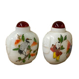 2 x White Glass Print Oriental Kid Crane Graphic Snuff Bottle ws1306S