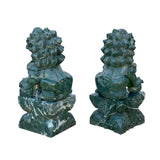 Pair Chinese Green Stone Fengshui Fortune Foo Dog Lion Display Figures ws1642S