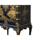Vintage Chinoiserie Black And Gold Graphic Claw Legs Cabinet cs7263S