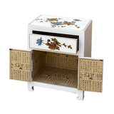 Chinese Off White Vinyl Moon Face Flower  End Table Nightstand cs7130S