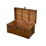 Vintage Oriental Chinese Brown Wood Iron Hardware Trunk Table cs7435S