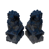 24" Chinese Medium Pair Black Gray Stone Fengshui Foo Dog Statues cs7253S