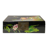 Rectangular Black Lacquer Box w Chinese Mythical Pig Deity Play Graphic ws1552S