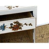 Chinese Off White Vinyl Moon Face Flower  End Table Nightstand cs7130S