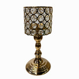 Round Clear Beads Chandelier Look Golden Metal Table Top Candle Holder ws1512S