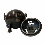 Oriental Brown Finish Metal Incense Burner with Foo Dogs Accent Lid ws1702S