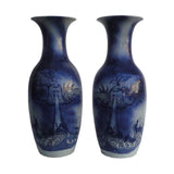 Pair Large Chinese Blue & White Dragons Fishes Porcelain Vases